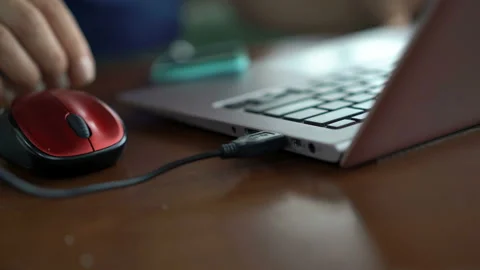 Woman plugging USB and using laptop  Stock Footage 87422867