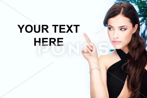Woman point with her index finger Stock Photos