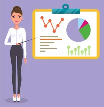 Woman with pointer show presentation, Office worker stylish businesswoman 스톡 일러스트