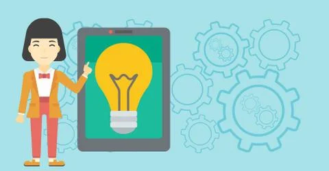 Woman pointing at big tablet computer Stock Illustration