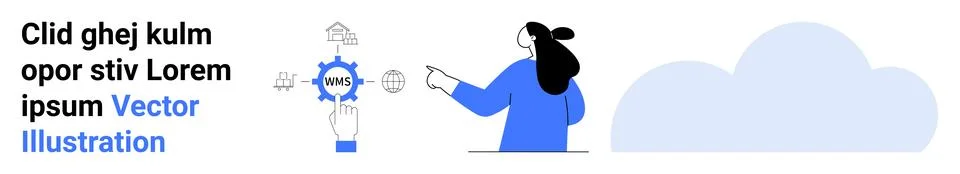 Woman pointing at cloud computing interface with displayed gear and server ic イラスト素材
