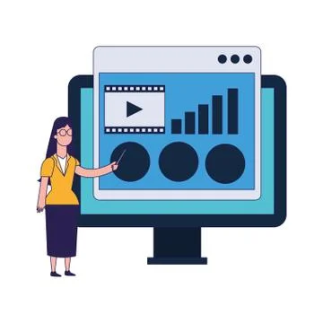 Woman pointing a computer with web page window イラスト素材