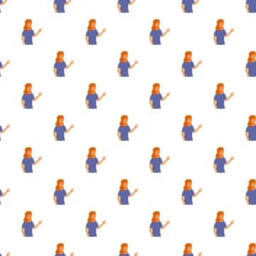 Woman pointing finger seamless pattern on white background Stock Illustration
