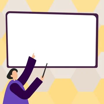 Woman pointing with pointer stick to important information written on whiteboard Stock Illustration