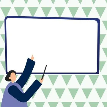 Woman pointing with pointer stick to important information written on whiteboard Illustrazione stock