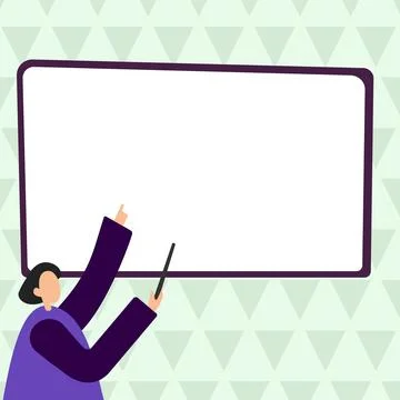 Woman pointing with pointer stick to important information written on whiteboard Illustrazione stock