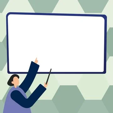 Woman pointing with pointer stick to important information written on whiteboard Stock Illustration
