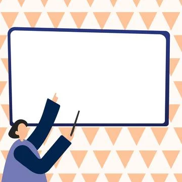 Woman pointing with pointer stick to important information written on whiteboard Illustrazione stock