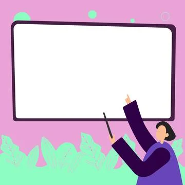 Woman pointing with pointer stick to important information written on whiteboard Stock Illustration
