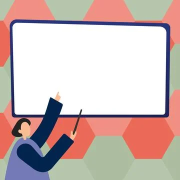 Woman pointing with pointer stick to important information written on whiteboard Stock Illustration