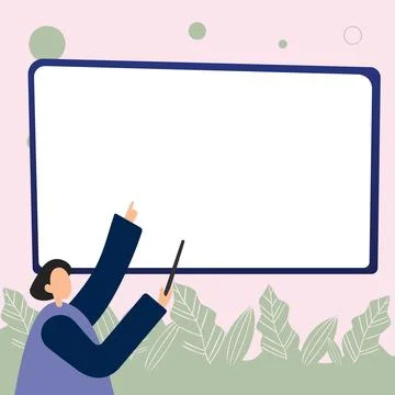 Woman pointing with pointer stick to important information written on whiteboard Illustrazione stock