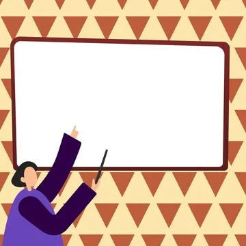 Woman pointing with pointer stick to important information written on whiteboard Stock Illustration