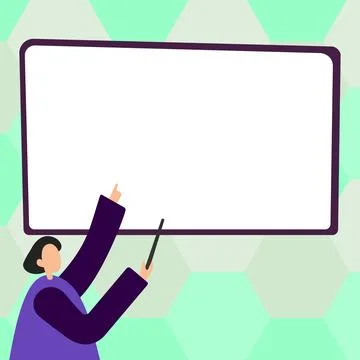 Woman pointing with pointer stick to important information written on whiteboard Stock Illustration