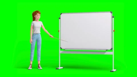Woman Points at White Presentation Board With Stick Standing Video stock 330718643