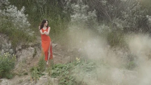 Woman posing for camera in underbrush 库存影片 80763453