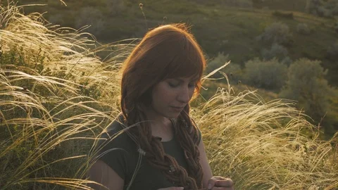 Woman posing in fields Stock Footage 91795851