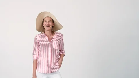 Woman Posing In Large Hat Stock Footage 116753080