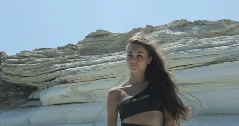Woman posing on mountain Stock Footage 93768457