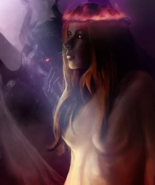Woman possessed by devil. Ilustração Stock