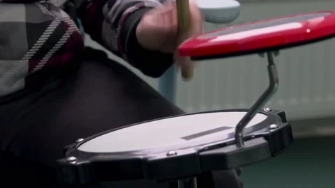 Woman Practicing On Drum Practice Pad 動画素材 170304943