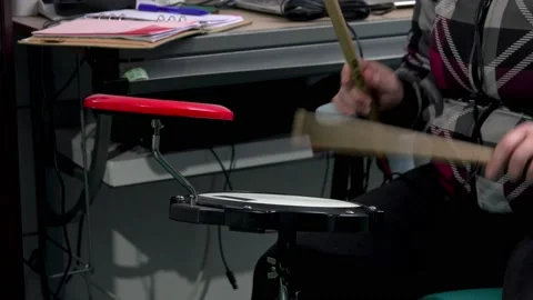 Woman Practicing On Drum Practice Pad Stock Footage 170305128