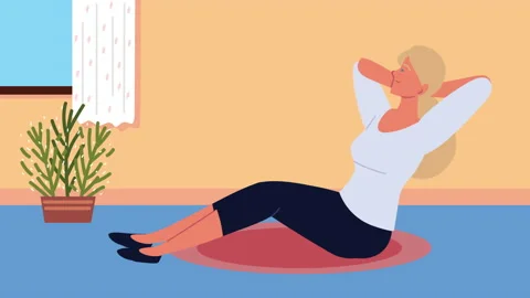 Woman practicing exercise in the house character Stock Footage 154725305