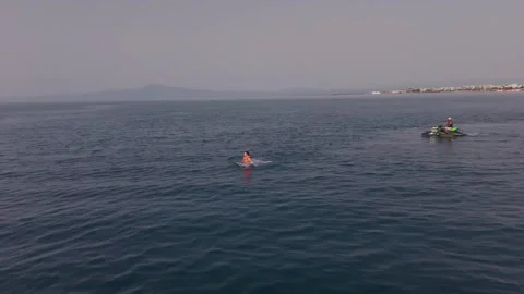 Woman Practicing Flyboarding at the Surface off Kalamata Beach Stock Footage 344635571