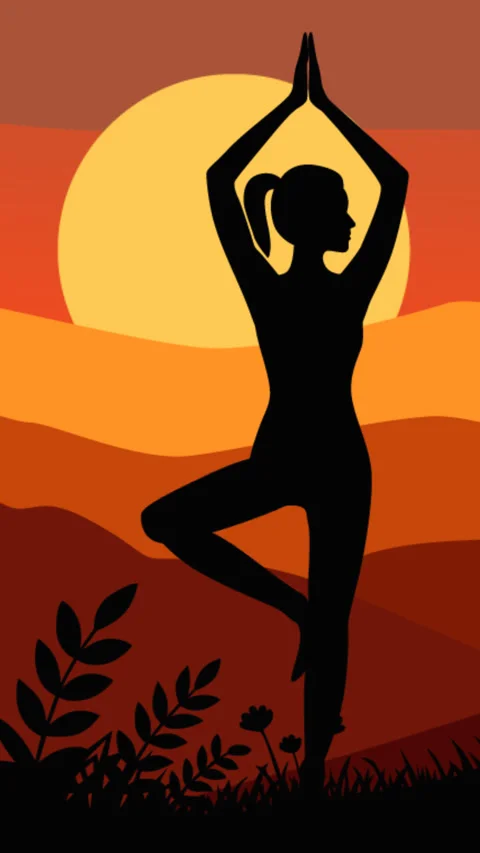 Woman Practicing Tree Pose Yoga at Sunset in Peaceful Nature Landscape Stock Footage 335696378