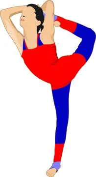 Woman practicing Yoga excercise. Vector Illustration of girl in Dancer's Pose Stock Illustration