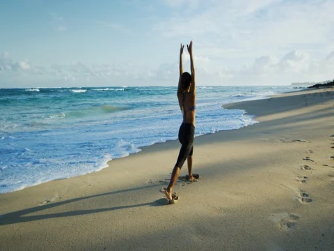 Woman Practicing Yoga Stock Footage 80897187