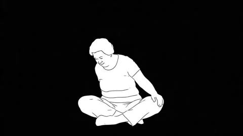 Woman practicing yoga, performs neck rotations, white line art on black bac.. Stock Footage 324872239