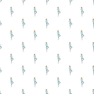 Woman practicing yoga tree pose seamless pattern Stock Illustration