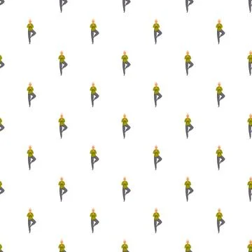 Woman practicing yoga tree pose seamless pattern Stock Illustration