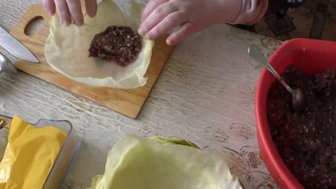 A woman prepares cabbage rolls Stock Footage 148332096