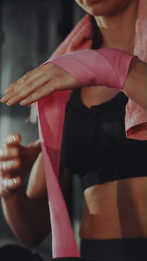Woman preparing for boxing session Stock Footage 341681671