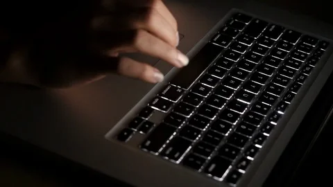 Woman is preparing to type on laptop (computer) keyboard. Hands Close up Stock Footage 87742657