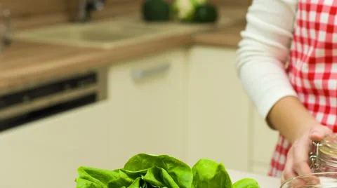 Woman Preparing Vegetables Salad, Adding Salt Stock Footage 46714514