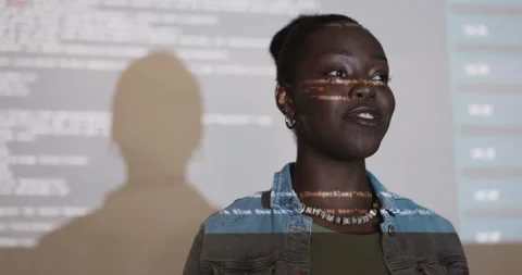 Woman, presentation and coding with software in office for solution, speaking Stock Footage 264500962