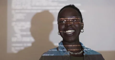 Woman, presentation and coding with talking in office for solution, software and Stock Footage 264476793