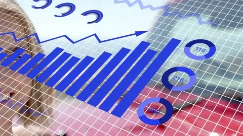 Woman presenting business data while data loading animating grid, bars, Stock Footage 333553082