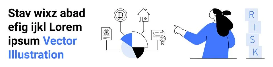 Woman Presenting Data Analysis with Pie Chart and Risk Management Concepts Stock-Illustration