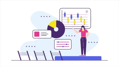 A woman is presenting data analysis using colorful charts graphs and interface Vídeos de archivo 292842873