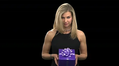 Woman presenting a Gift Stock Footage 754397
