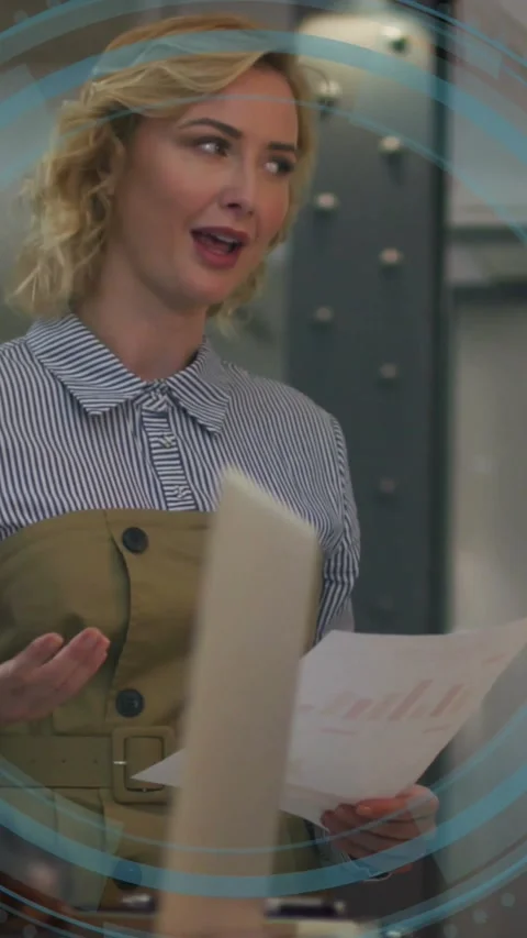 Woman presenting papers, activating DATA PROTECTION holo by bringing sheet, Stock Footage 334187237