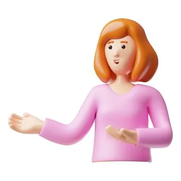 Woman in presenting pose explaining, showing, pointing hands gesture, 3D cartoon Stock Illustration
