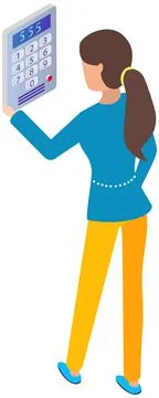 Woman pressing buttons on intercom panel. Interphone coded system design button 스톡 일러스트