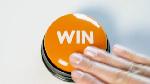 Woman pressing Win button. Big prize or bonus. Win a game, in casino, on website Stock-Footage 145909668