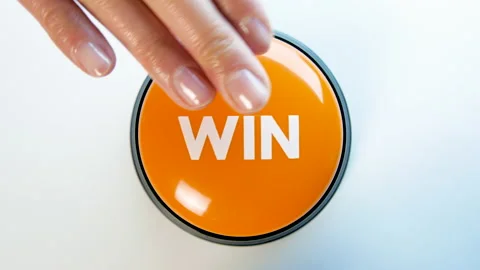 Woman pressing Win button. Get rich, earn easy money, jackpot. Lottery, contest. Stock Footage 145940427