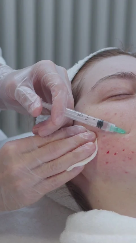 A woman with problem skin having an appointment at cosmetology - the master does Stock Footage 328444836