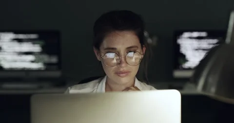 Woman, programmer and computer coding, information technology solution or Stock Footage 261670988
